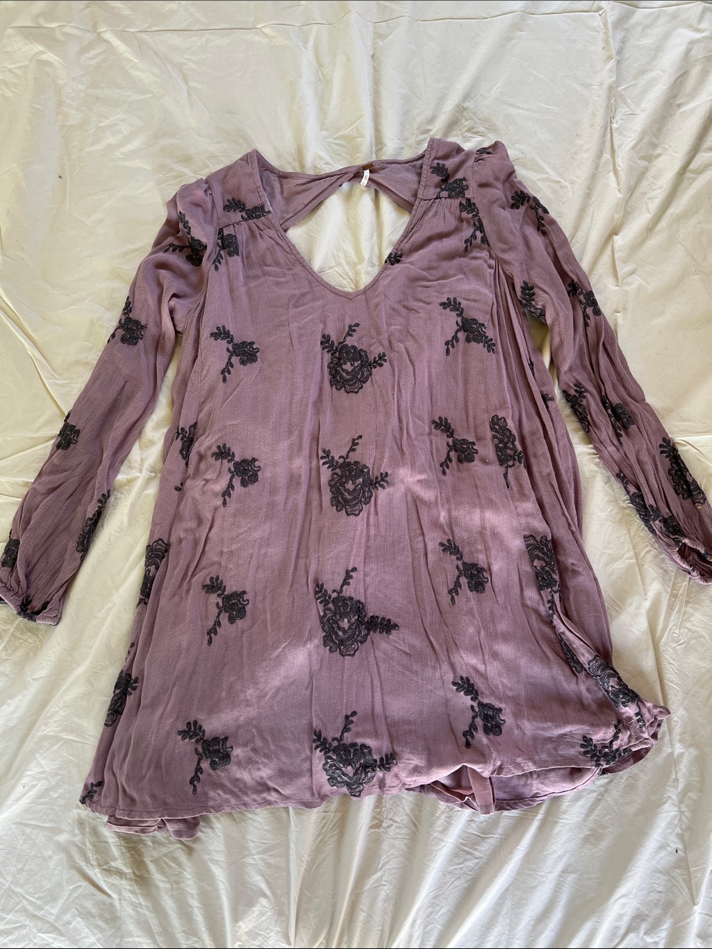 Free People Mauve Floral V-Neck Long Sleeve Dress Size M